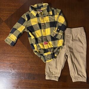 Wrangler | 2-piece yellow buffalo plaid shirt with pants | 9 mo